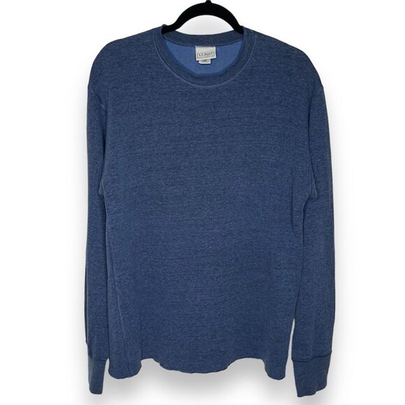 Vintage LL Bean Double Layer Wool Blend Crew Neck Blue Gray Shirt Men Medium - Picture 1 of 13